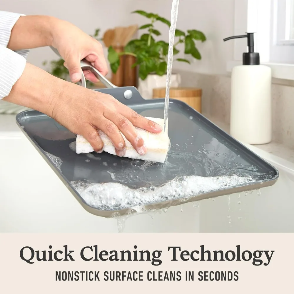 

Керамическая сковорода премиум-класса с антипригарным покрытием, 11 дюймов, квадратная сковорода - грибной серый | Здоровое приготовление | Можно мыть в посудомоечной машине