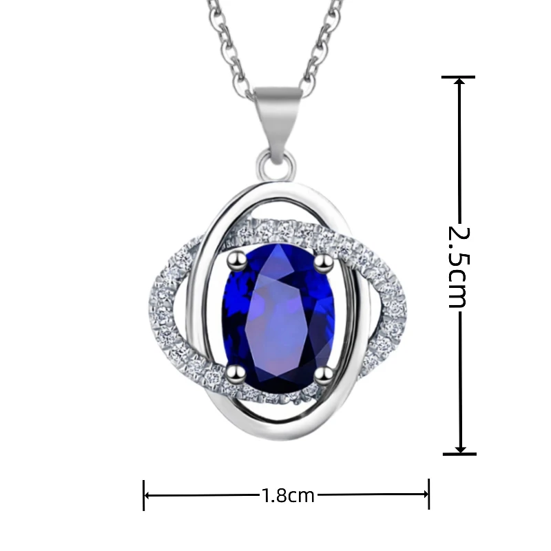 HuiSept Elegant Silver 925 Necklace Oval Shaped Sapphire Zircon Gemstones Pendant Jewelry Ornaments for Women Wedding Wholesale