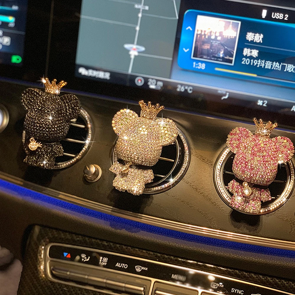 Car Aromatherapy Creative Diamond-studded Cute Bear Head Air Outlet Perfume Clip Violence Bear Air Freshener Car Interior