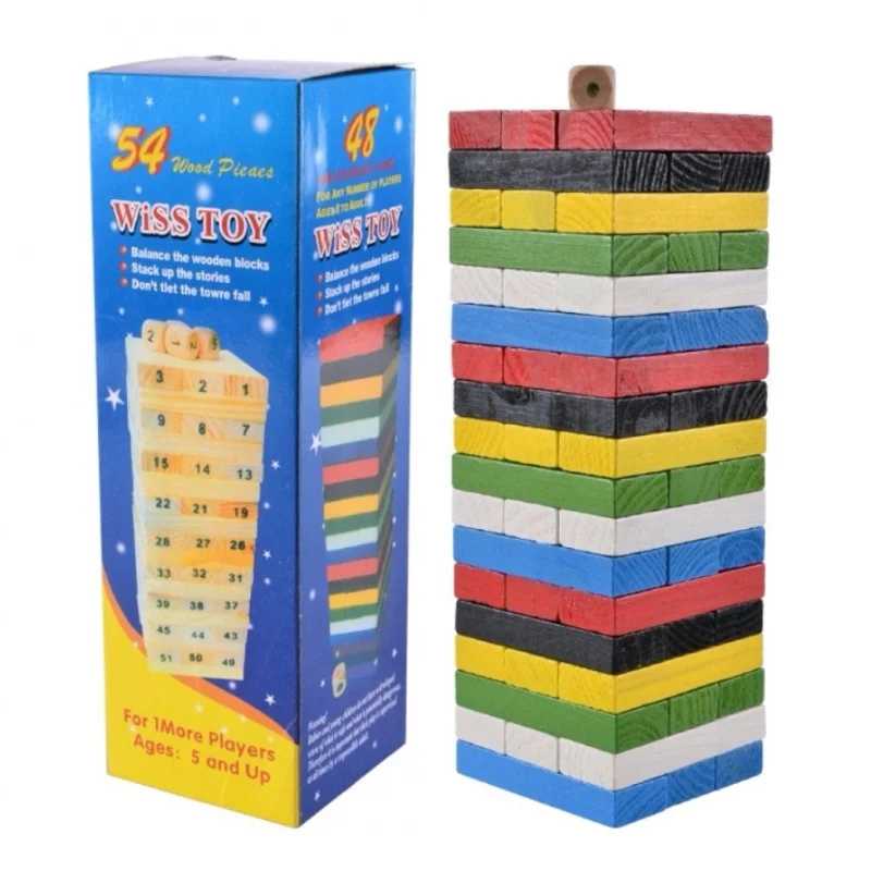 54 Pcs Wooden Wiss Toy Building Blocks Color Plain