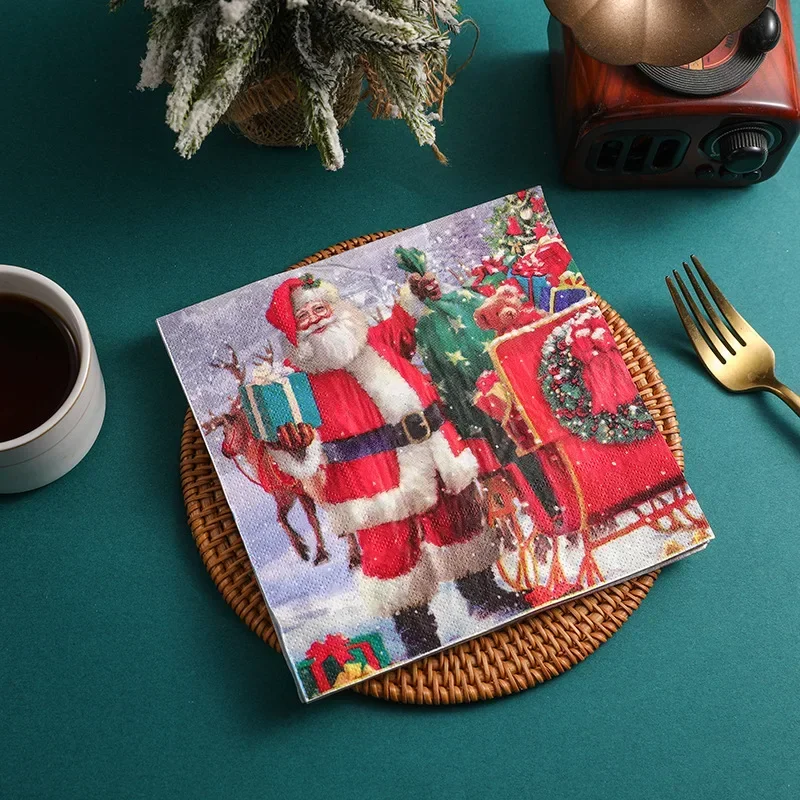 Party Fine Dining Home Disposable Paper Napkins Printed Napkins Colourful Christmas Collection Square Napkins 2-Ply 10/20pcs