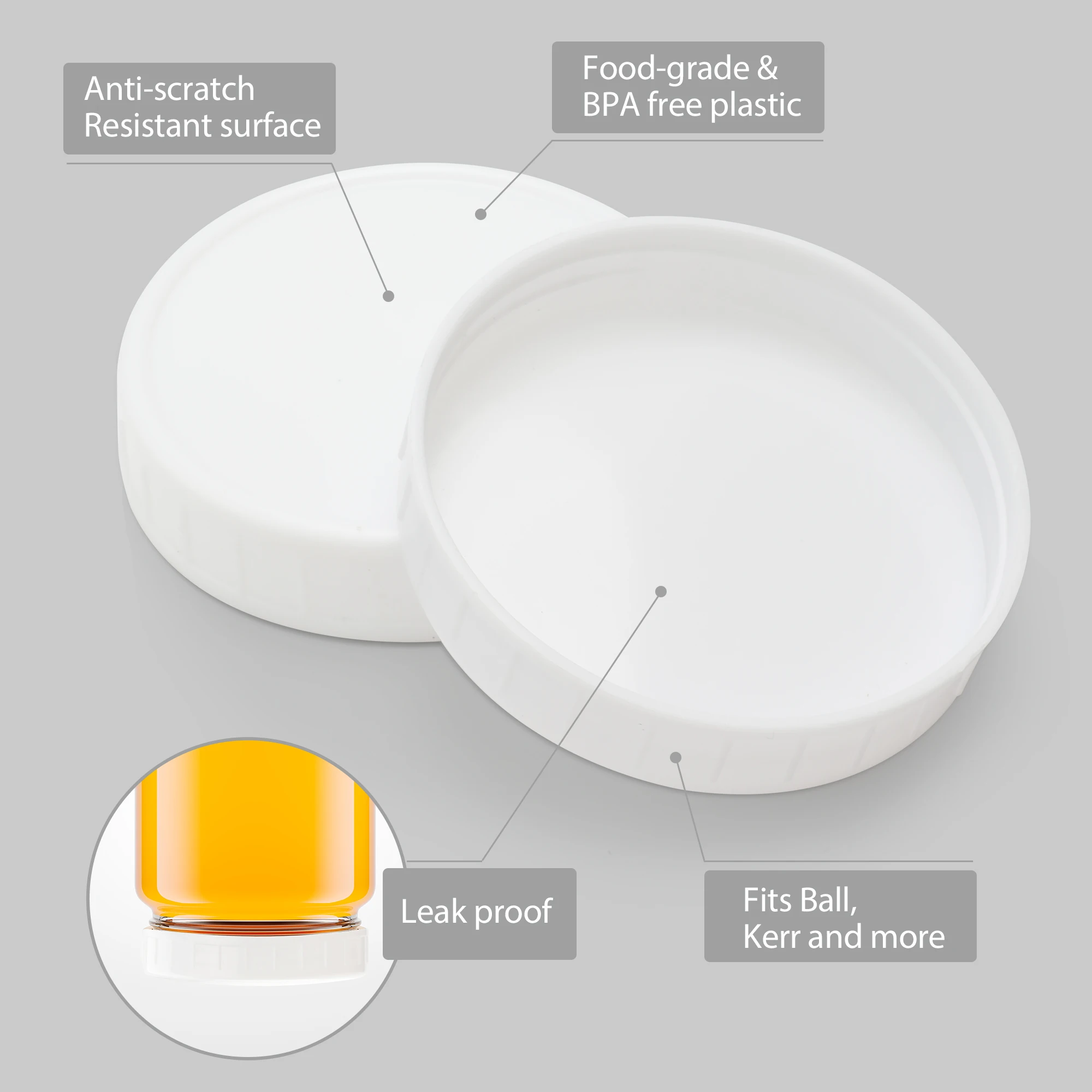 10Pcs Mason Jar Lids White Plastic Ribbed Cover Suitable for Regular Mouth Mason Storage Caps Replacements Caps Cover