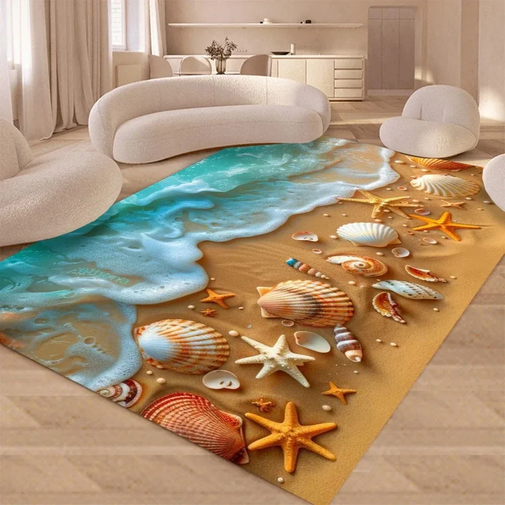 Starfish Beach Shell Sea Star Sand Carpet Rug for Living Room Bedroom Home Sofa Decoration Kids play Non-slip Floor Mat INS