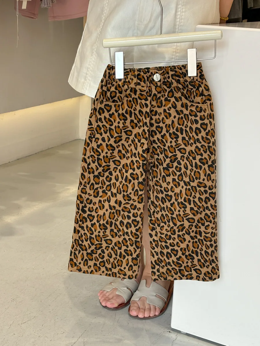 Kid Girls Skirt 2024 Autumn New Straight Leg Pants Children's Loose Casual Pants Retro Fashionable Leopard Print