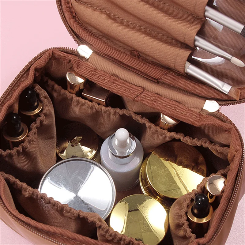 Leather Large Capacity Travel Cosmetic Bag Portable Women Makeup Case Waterproof Multifunctional Toiletry Organizer Storage Bag