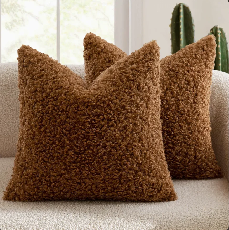 Nordic Solid Lamb Fleece Pillow Cover Plush Teddy Curly Thickened Pillowcase Soft Minimalist Sofa Cushion Case Cozy Home Decor