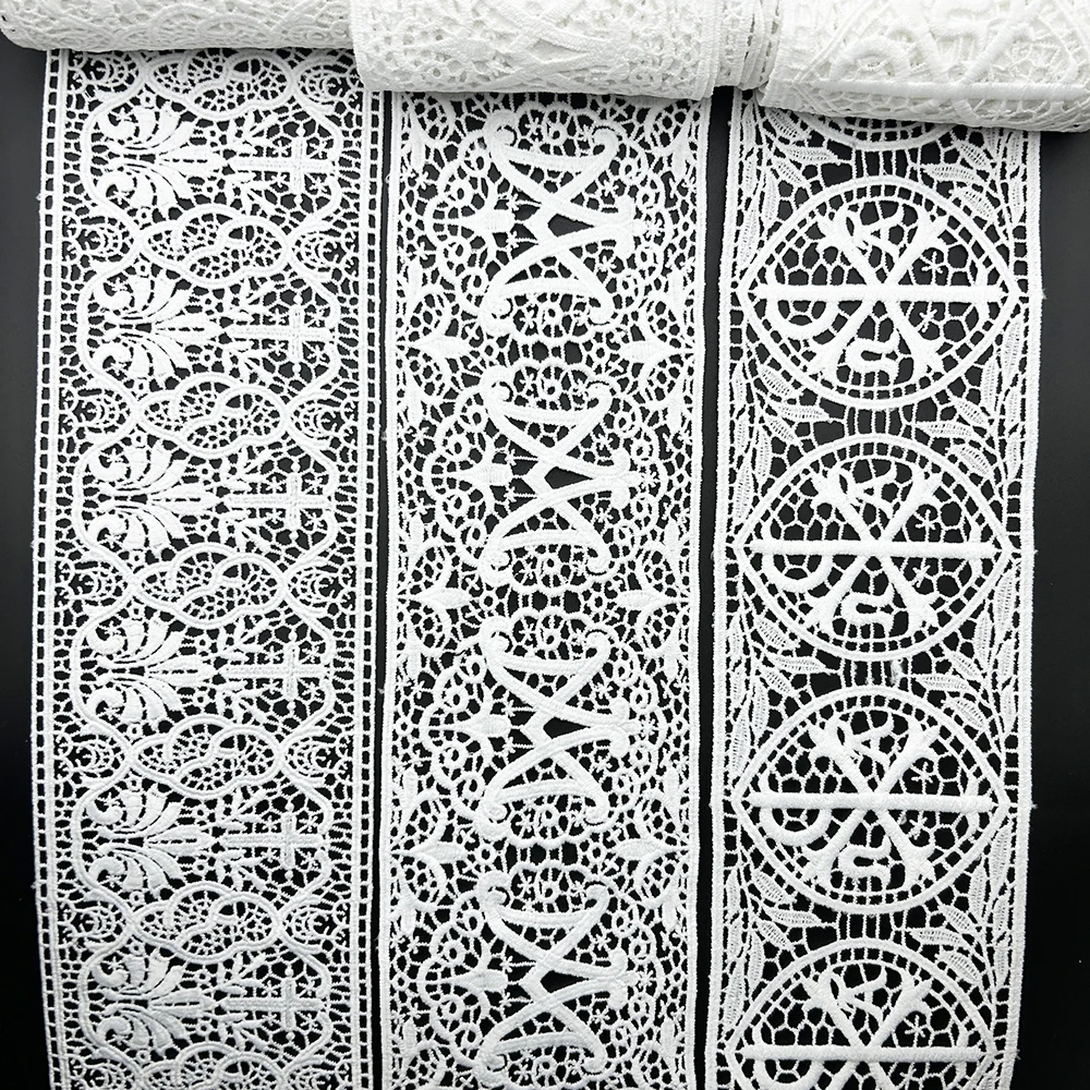 

10-ярдовая кружевная ткань с вышивкой, высота 10 см, для рукоделия, вышитая вручную, для платьев, штор, скатертей, аксессуаров, качество Alpha Omega ChiRho