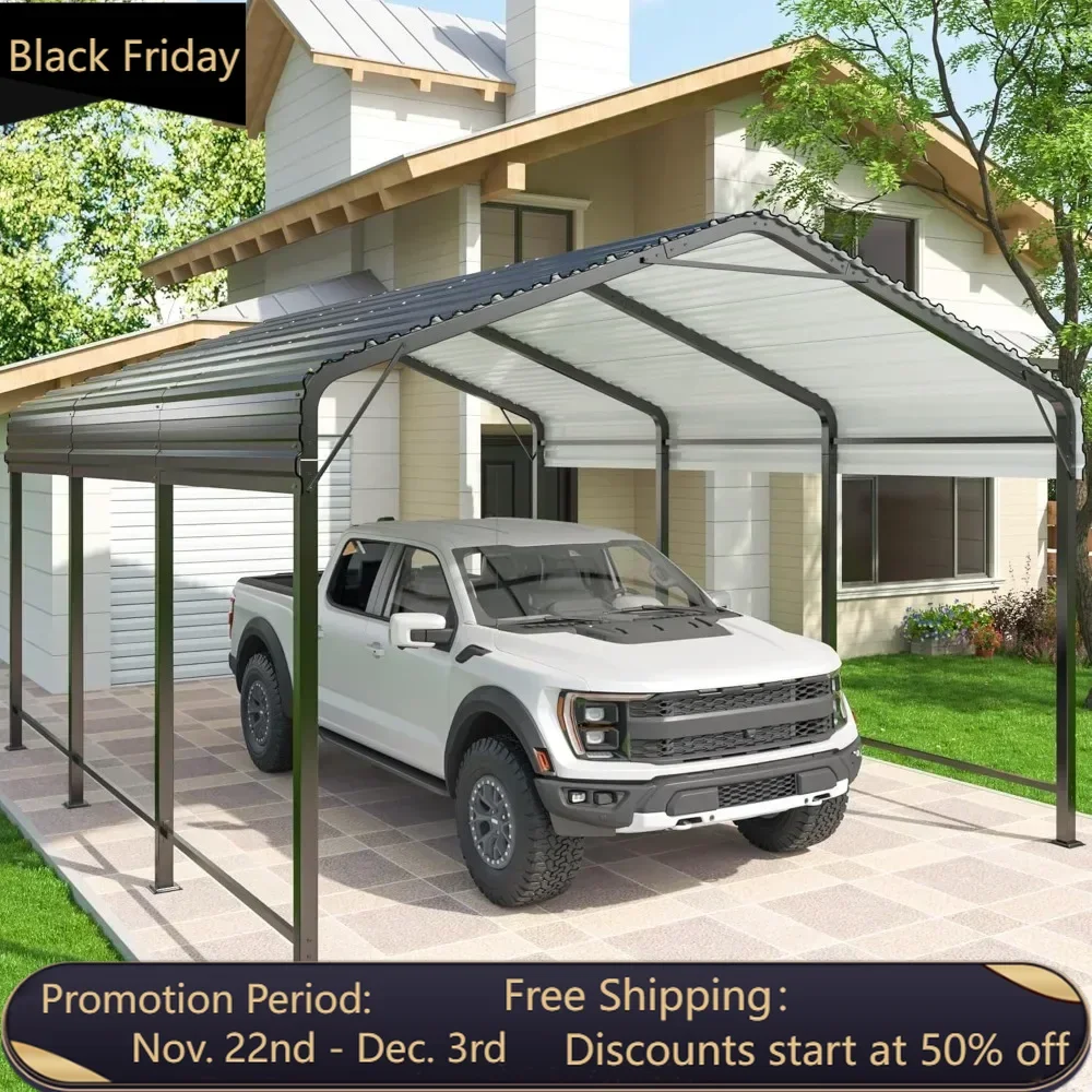 10x15 Metal Carport Carports with Enhanced Base Heavy Duty Garage Outdoor Galvanized Car Shelter for Car, Boats and Truck