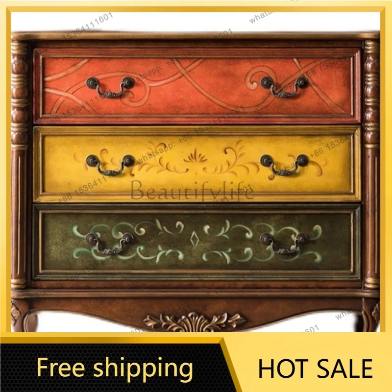 Zj. American foyer solid wood dining side cabinet living room bedroom three bucket storage locker