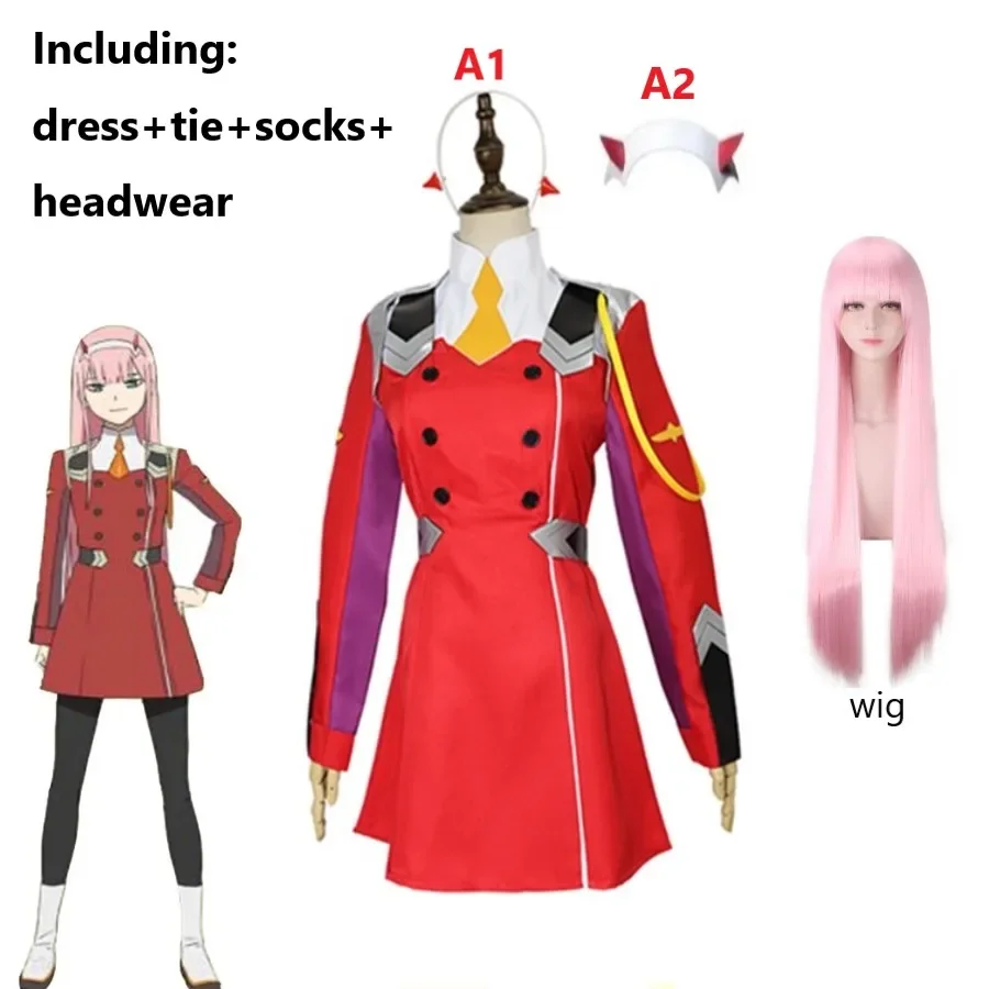 

Zero Two Cosplay Costumes Anime DARLING in the FRANXX Zero Two 02 Dress Uniform Suits Wig Headwear Women Halloween Costume Dress