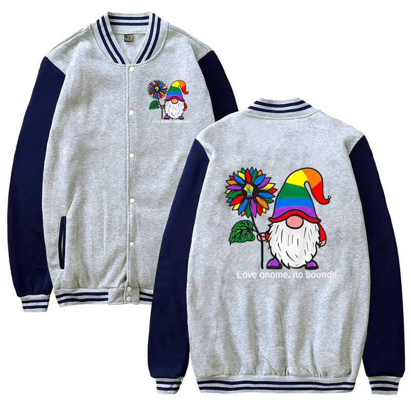 Women Bomber Jacket Love Gnomes No Bounds Lgbt Community Gay Pride Month Fashion Baseball Uniform Oversize Coats Harajuku Jacket