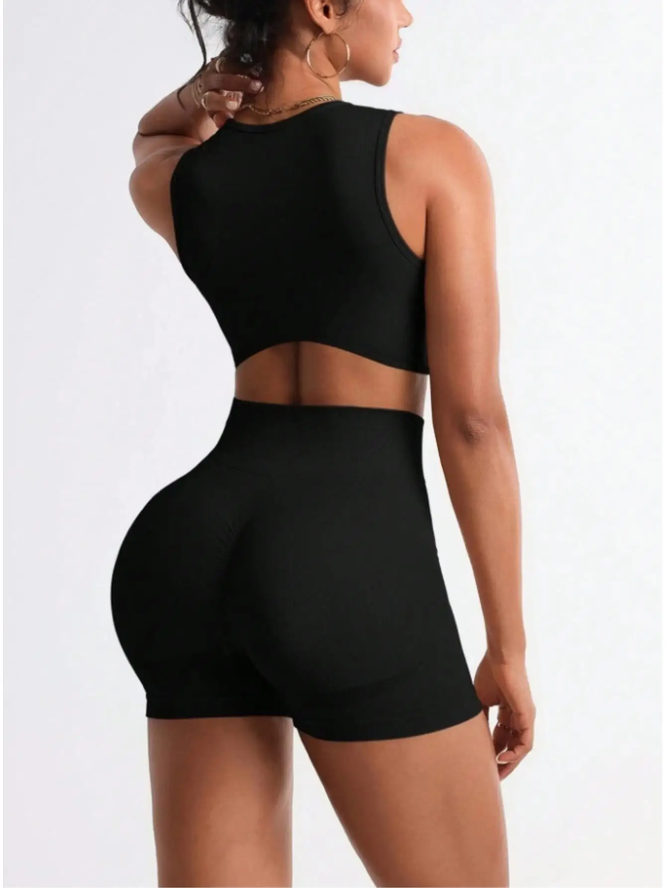 Women's 2 Piece Workout Sets Letter Print Crop Tank Top and High Waisted Biker Shorts Gym Outfits