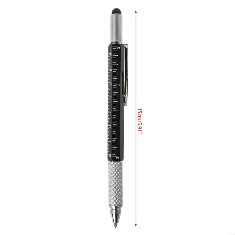 T5EA 6 في 1 Metal Pen أداة متعددة الوظائف الأداة الحبر القلم القلم الحاكم مستوى الروح