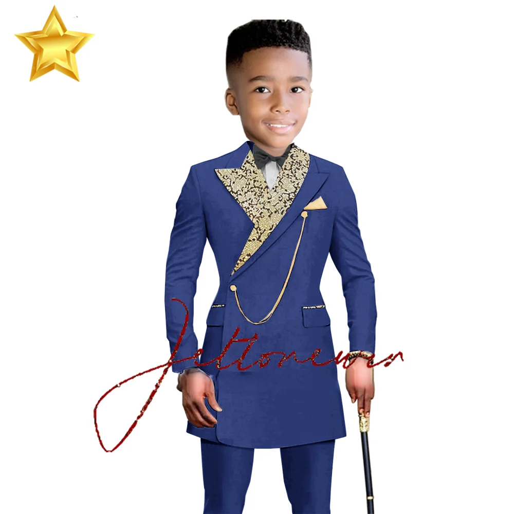 

India Royal Blue Boy Suit For Children Graduation Performance Outfit Weddings Kids Party Blazer Pants 2 Pieces