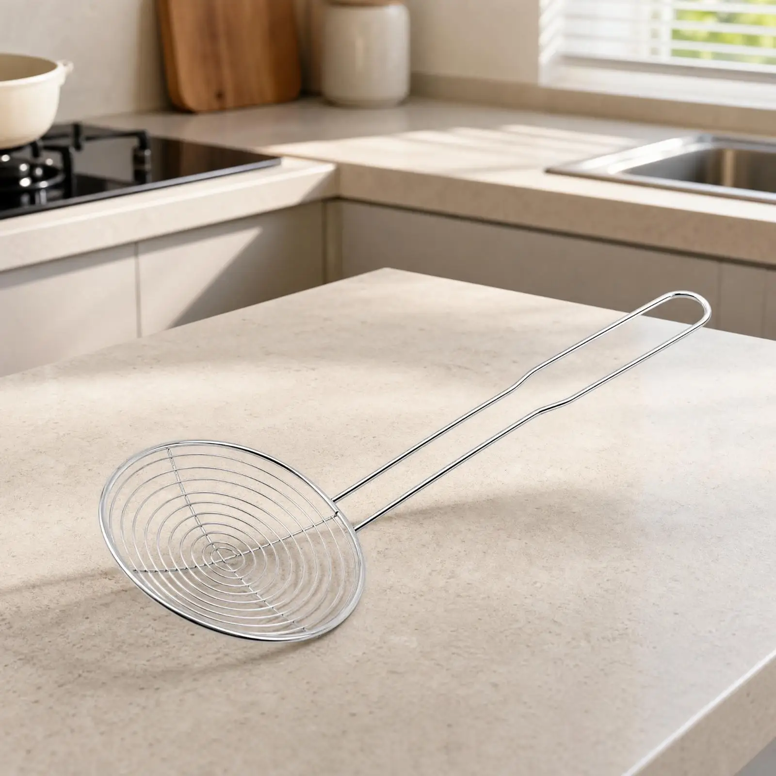 Iron Skimmer Spoon Kitchen Strainer with Heat Resistant Handle for Cooking Tools Frying Boiling and Blanching Vegetables