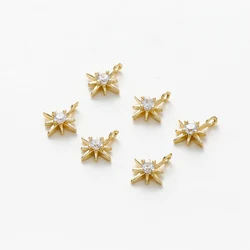 14K Gold Color Plated Brass Star Pingentes com Zircon Encantos, Pingente para Colar DIY, Jóias Fazendo Acessórios, 10Pcs por lote