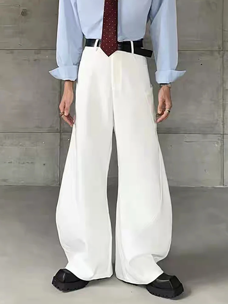 REDDACHIC Vintage Białe Spodnie Garniturowe z Kieszeniami Cargo Męskie Cleanfit Patchwork Luźne Szerokie Nogawki Bootcut Spodnie Robocze Codzienne Ubrania