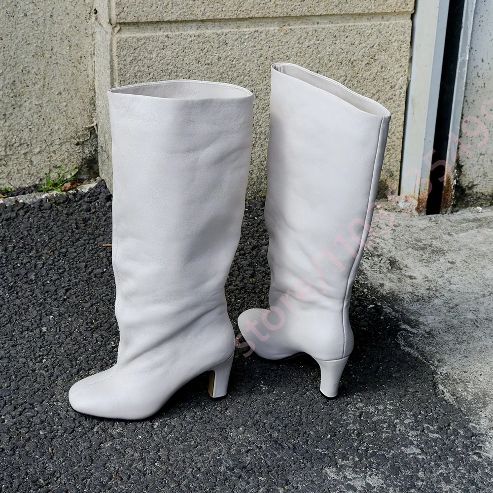 2026 New Women Solid Knee High Boots Round Toe Block Heel Slip‑On Smooth Upper Elegant Daily Commuter Formal Dress Long Boots