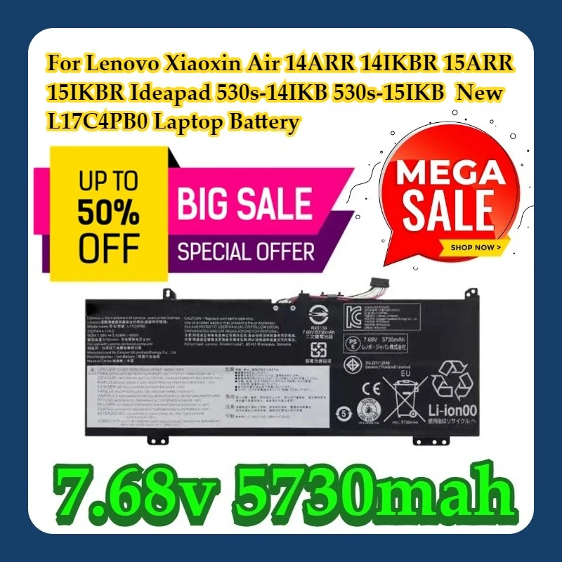 

For Lenovo Xiaoxin Air 14ARR 14IKBR 15ARR 15IKBR Ideapad 530s-14IKB 530s-15IKB New L17C4PB0 Laptop Battery