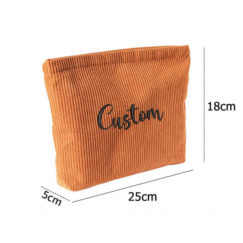 Personalized Solid Color Corduroy Toiletries Bag, Custom Embroidered Ins-Style Clutch Bag, Souvenir Wedding Gift Bag Logo