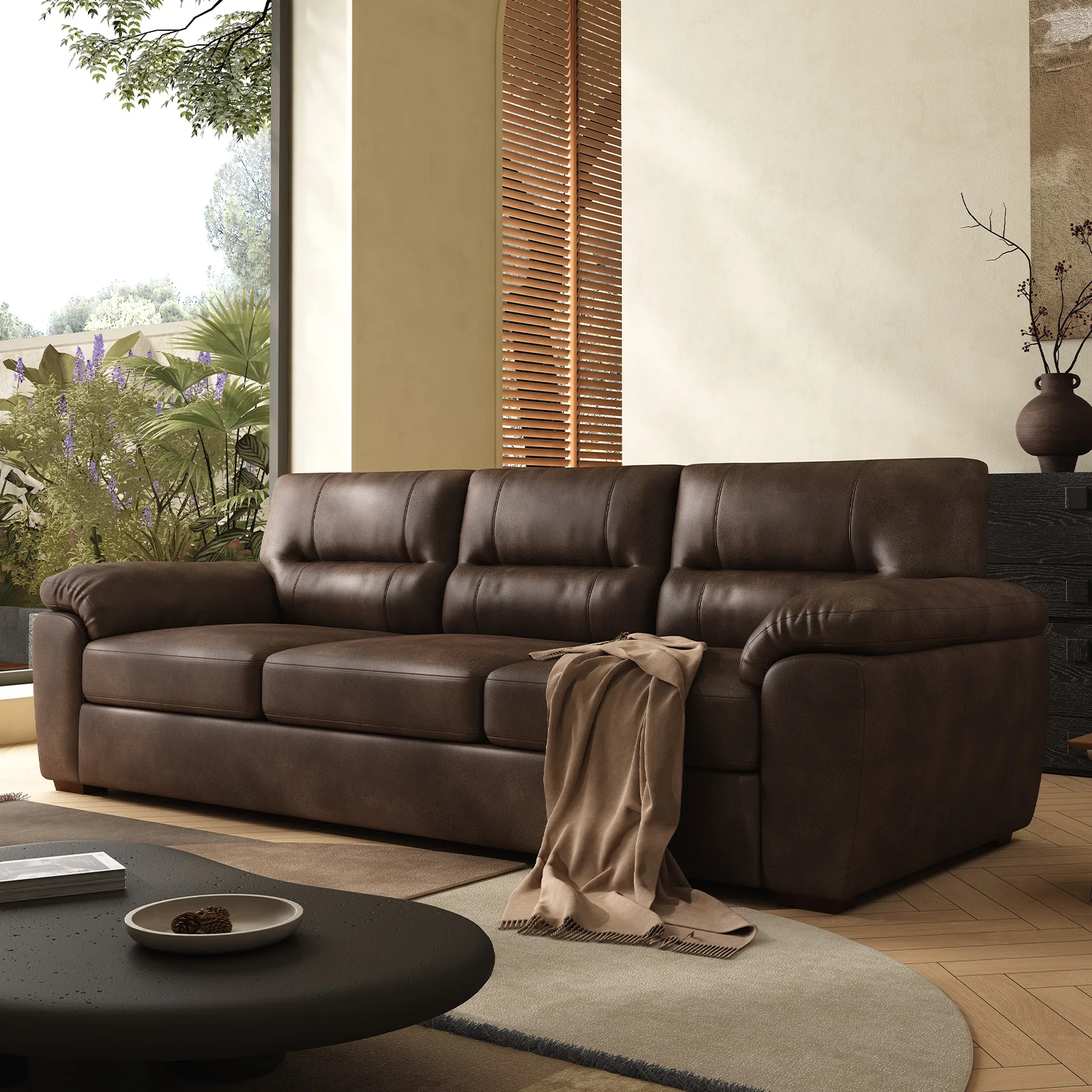 

81-дюймовый вельветовый диван для гостиной, трехместный, удобный, тканевый, в современном стиле середины века, винтажный, коричневый, для офиса