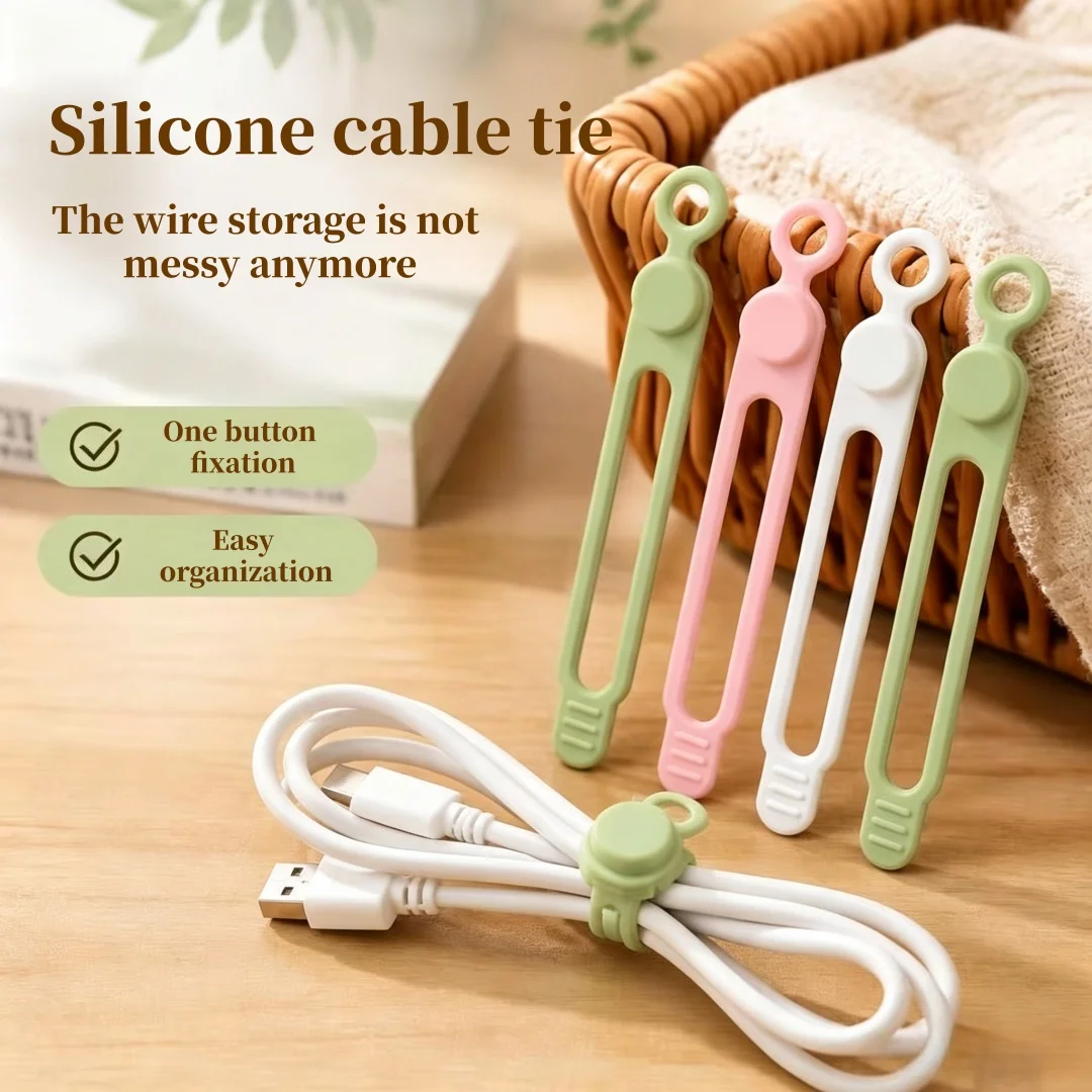 Silicone zip ties, data cable organizer, cable management organizer, household office desk kitchen appliance wires (colorful)