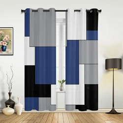 Navy Blue Black Grey Patchwork Abstract Art Curtains for Bedroom Living Room Drapes Kitchen Kid's Room Window Curtain Home Decor