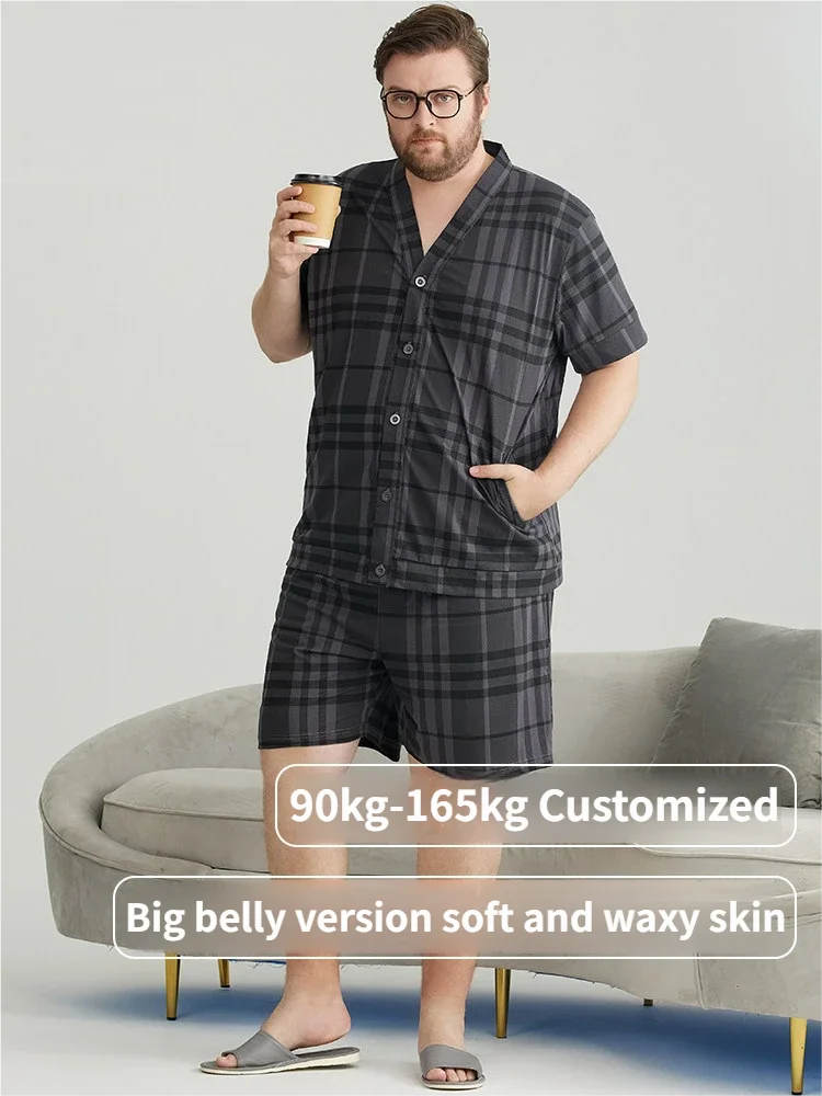 

Summer Plus-Size Men's Cotton Pajamas, Thin Casual Loose-Fitting Plus-Size Short-Sleeve Shorts Loungewear Set
