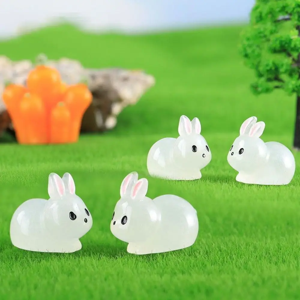 Funny DIY Luminous Rabbit Miniatures Resin Crafts Cartoon Mini Rabbit Ornament Handmade Resin Animal Figurines