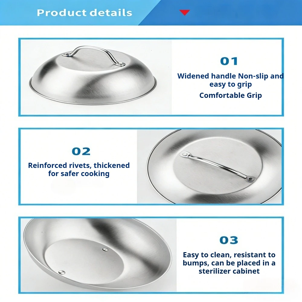 Thickened Round Pan Cover Stainless Steel Pot Lid Household Burger Cheese Melting Lid for Outdoor Camping Picnics Kitchen Tools