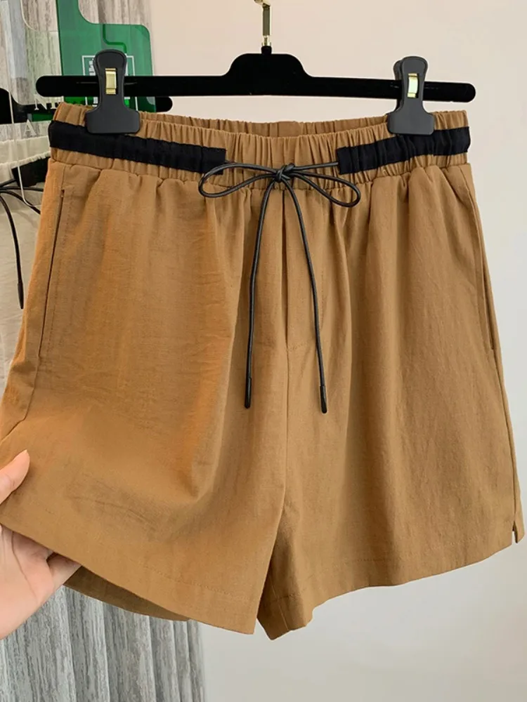 White Silk Linen Shorts Women's Summer Thin Casual A-Line Wide Leg Three-Quarter Length Breathable Comfortable Loose Fit Pants