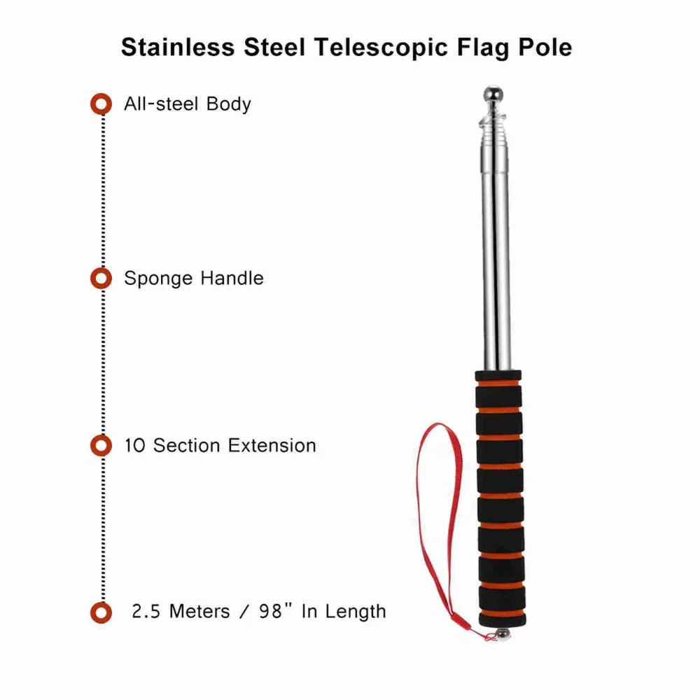 Black + Orange Telescopic Tour Guide Pole Stainless Steel + Sponge 31.5-250cm Stainless Steel Teaching Pointer