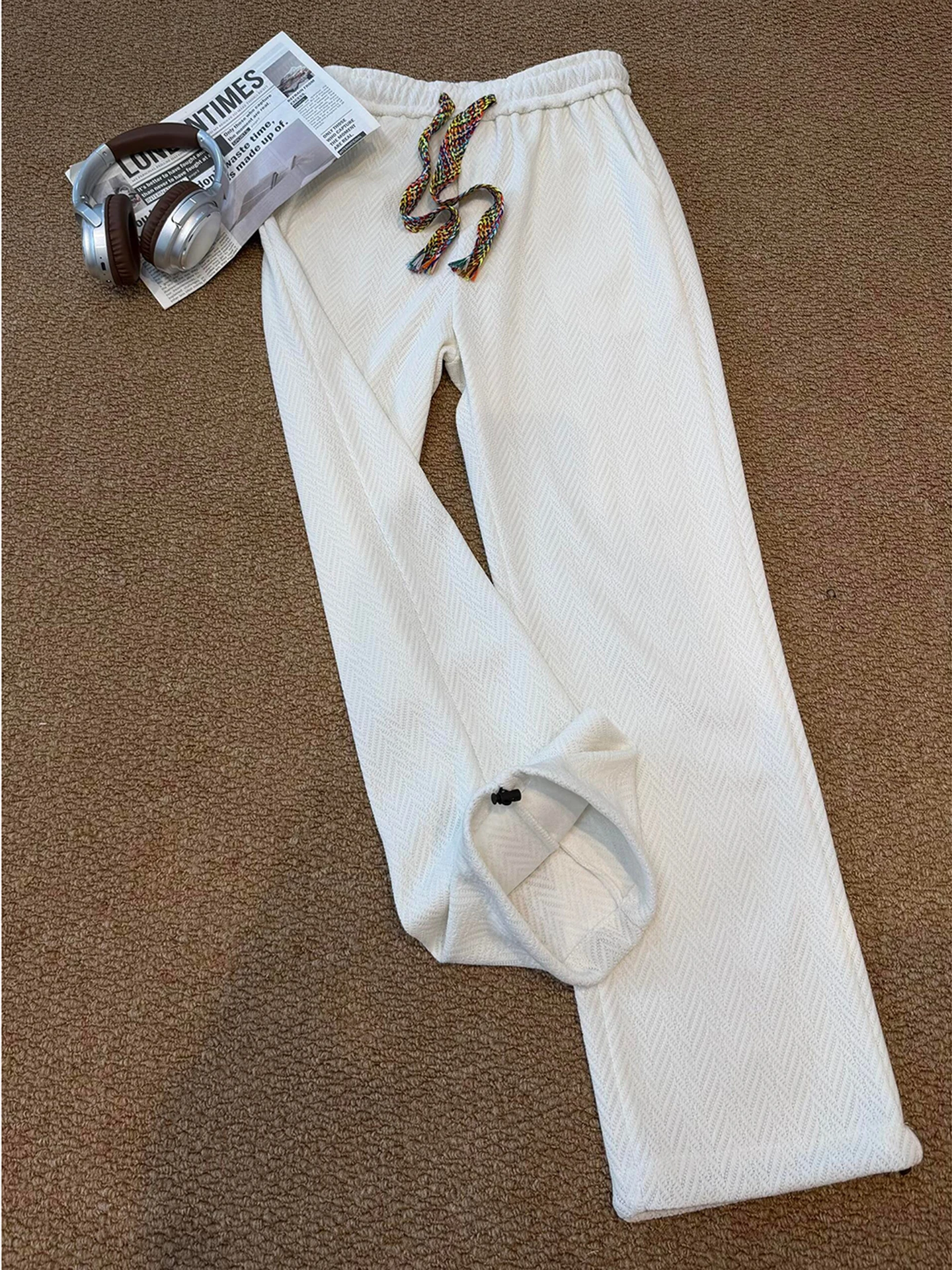 

Пояс с пшеничным узором, прямые повседневные брюки для мужчин и женщин, осень-зима, тяжелые драпированные свободные широкие брюки для отдыха...