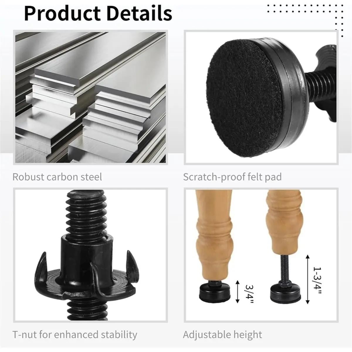 1 Set Adjustable Feet for Furniture 3/8-16