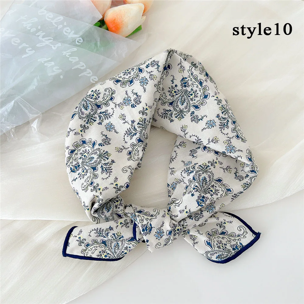 58*58cm Fashion Cotton Linen Silk Scarf Floral Heart Printed Scarves Soft Neck Wrap Women Neckerchief  Bandanna 2024 New