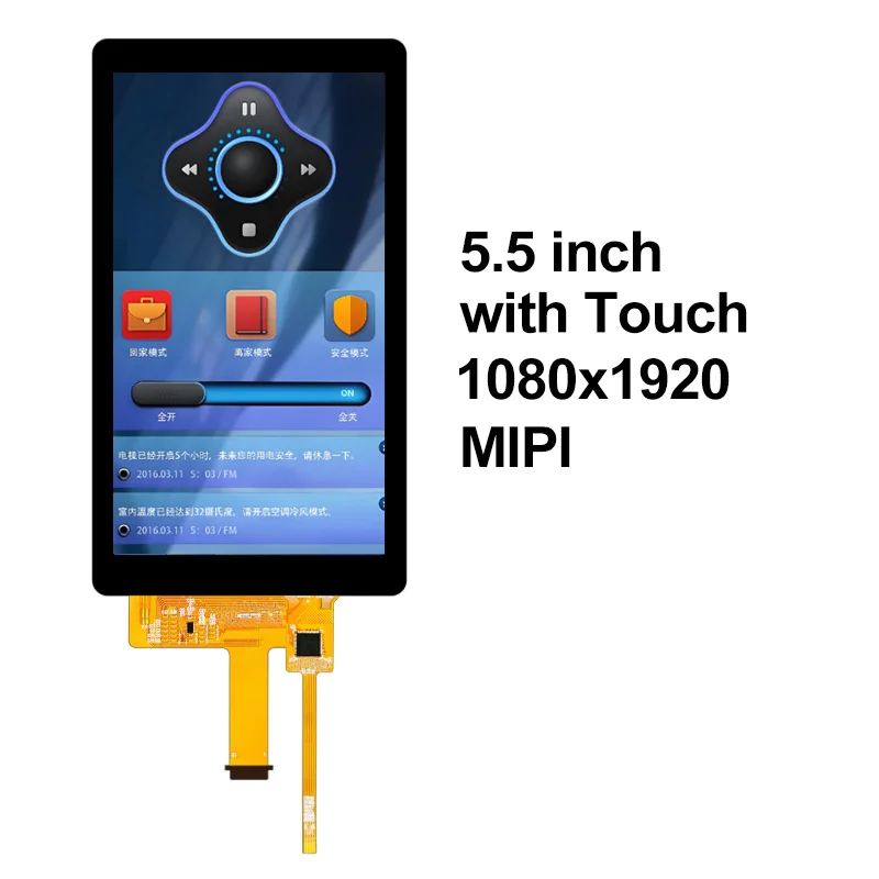 

5,5-дюймовый IPS TFT LCD дисплей с разрешением 720x1280 и 1080x1920, 40-контактным SPI+RGB и 31-контактным MIPI интерфейсами, HDMI-портом и сенсорным экраном