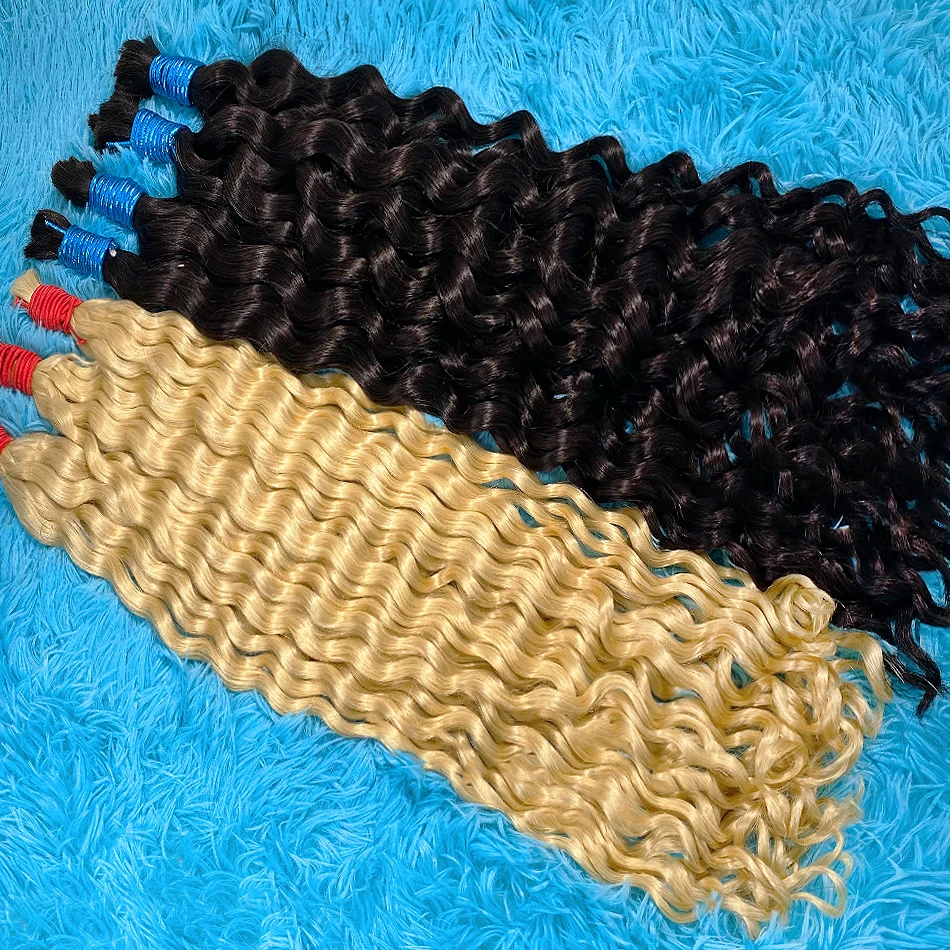 Deep Wave Human Hair Extensions Natuurlijke Black Blonde Real Remy Human Hair Bulk Bundels Geen Inslag Raw Salon Human Hair Extension