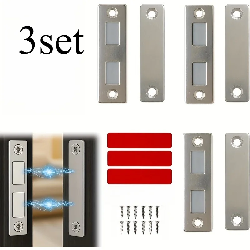 3 Pcs Extra Long Magnetic Door Catch Ultra Thin Magnetic Door Lock for Sliding Doors Windows Kitchen Cabinet Drawers Hardware