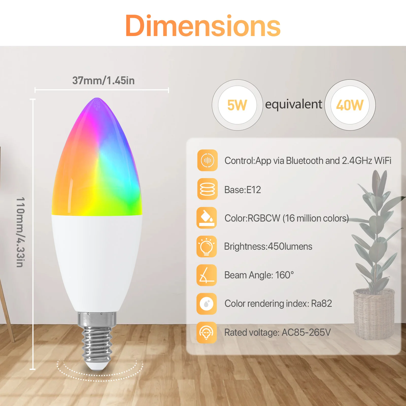 Tuya Smart WiFi LED Bulb E12 Candle Light 5W 220V RGB LED Light Dimmable Crystal Group Lamps Works With Alexa Google