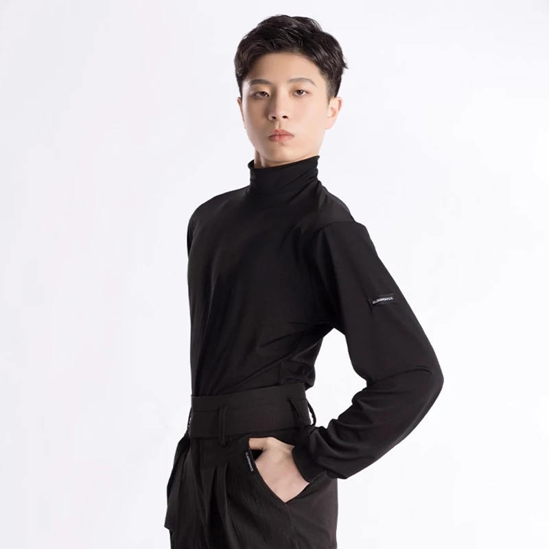 ملابس علوية للرجال للرقص اللاتيني باللون الأسود بأكمام طويلة ملابس راقصة تشا تشا رومبا ملابس تدريب لاتينية للرجال VDL1871