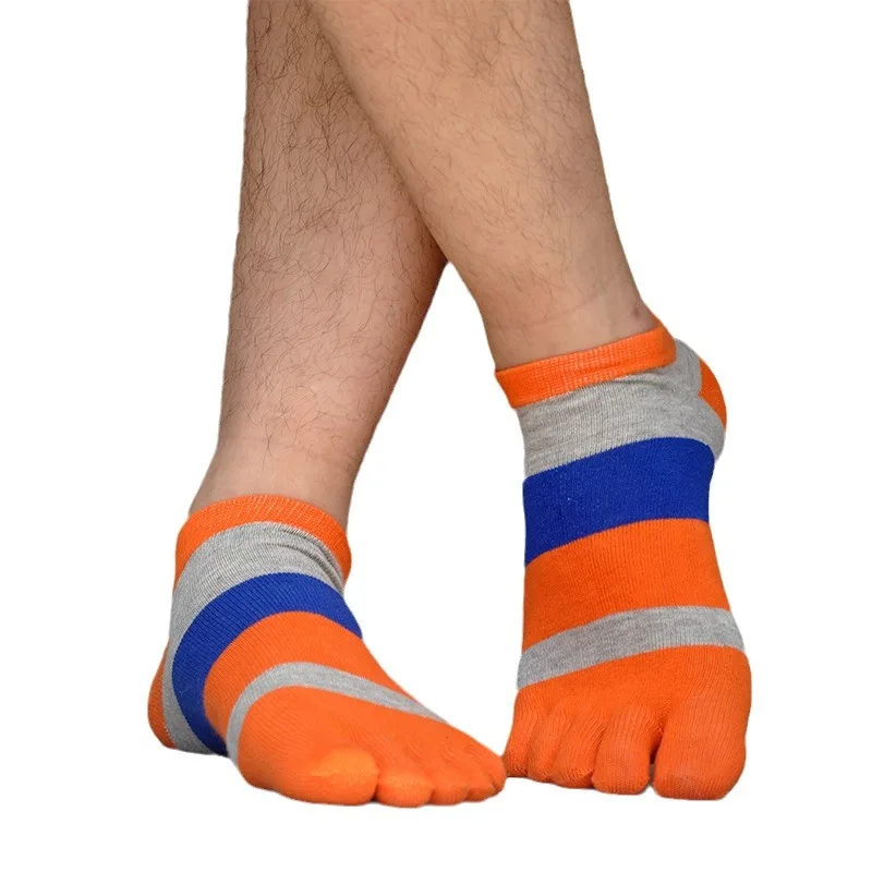 1/5 Pairs Men Five Toe Socks Colorful Striped Ankle Boat Socks Breathable Cotton Invisible Low Cut Five Finger Socks For Daily - view 6