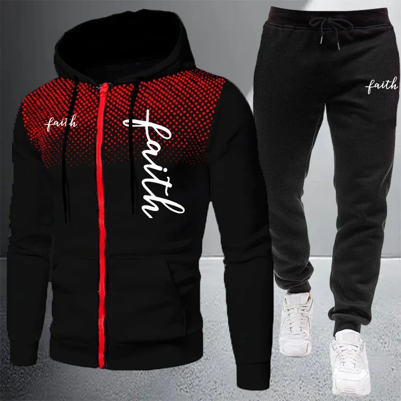 2026 Men's Tracksuit Casual Zip Jacket Hooded Sweatshirts Coat Outdoors Sports Jogging Clothing Autumn Winter Single Tops Pants view 4