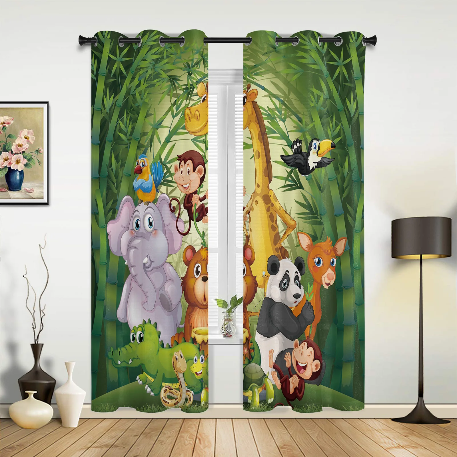 Children Curtains for Living Room Bedroom Animal Curtains for Kids Boys Girl Forest Zoo Cartoon Jungle Window Treatment Drape