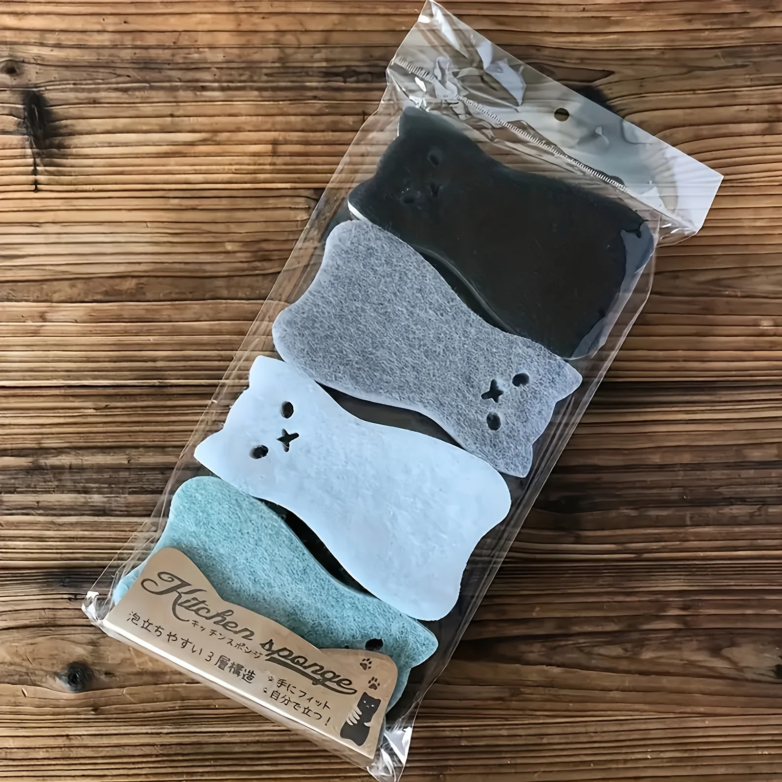 Adorable Cat-Shaped Kitchen Sponge - Multi-functional Durable Cleaning Brush - Three-layer structure, random colors