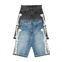 Y2k Summer Harajuku Slim Bone Denim Shorts Retro Hip-Hop Punk Jeans Women's Fashion High Street Trendy Shorts Men Sweatpants