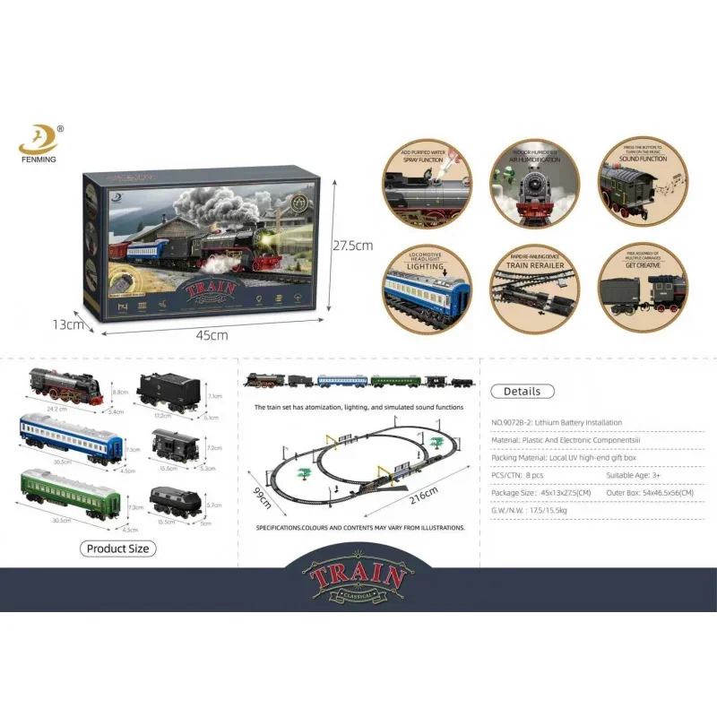 Retro Green Electric Remote Steam Train Set for Kids Model Track Toy for Boys Cross-Border Remote Control Train