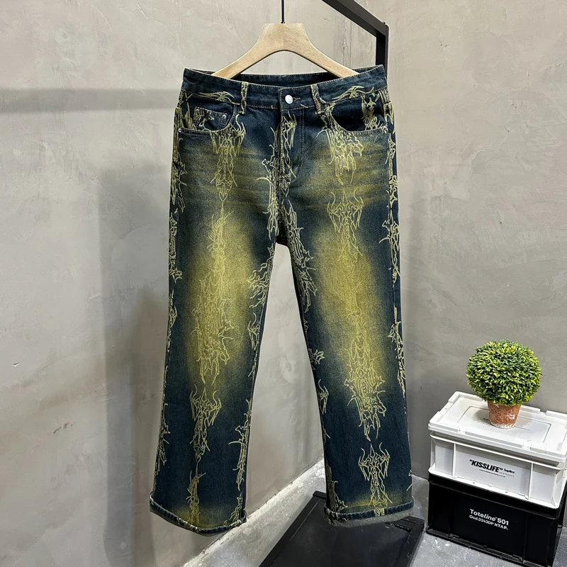 2000年代原宿パンツファッション、ダメージ加工ウォッシュドルーズジーンズ、レトロヒップホップ人気ゴスハイウエストワイドレッグデニムパンツ