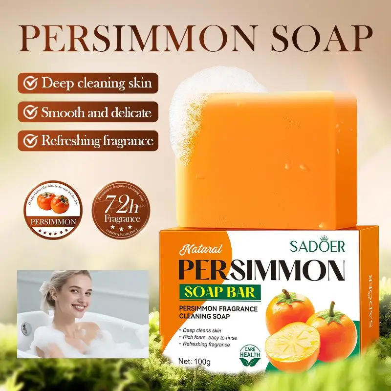 

2Pcs SADOER Persimmon Cleansing Soap Aromatherapy Deep Cleansing Handmade Soap Luxurious Natural Exfoliating Soap