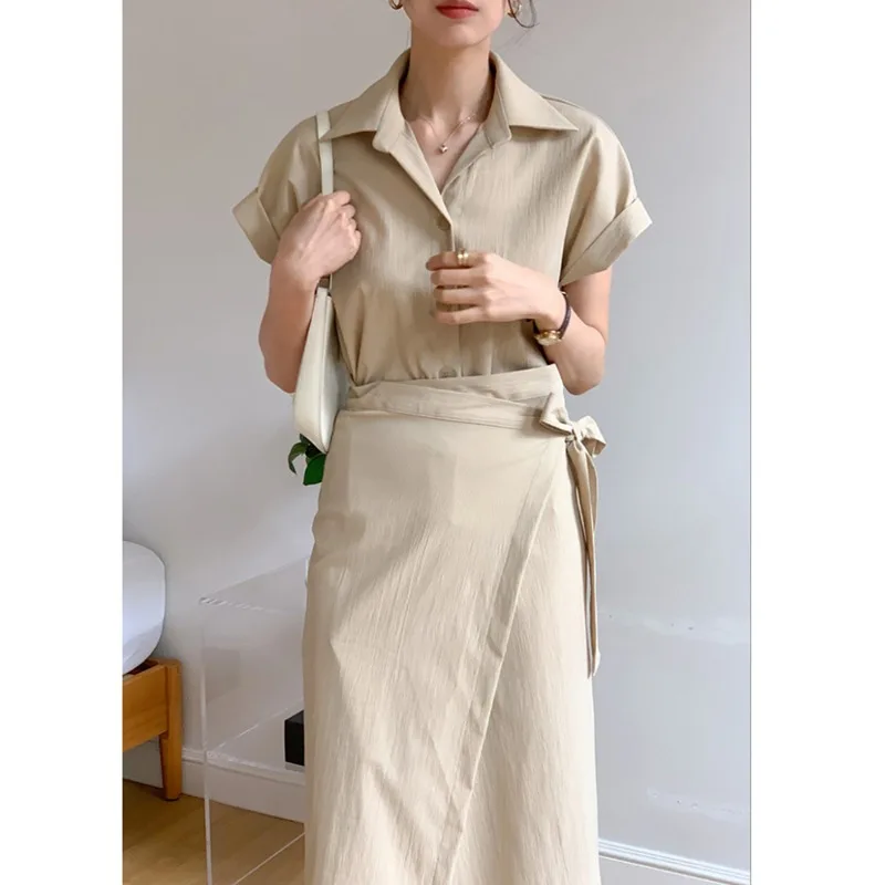 

SuperAen 2024 Korean Chic Summer Niche Design Lapel One-piece Shirt Dress for Women