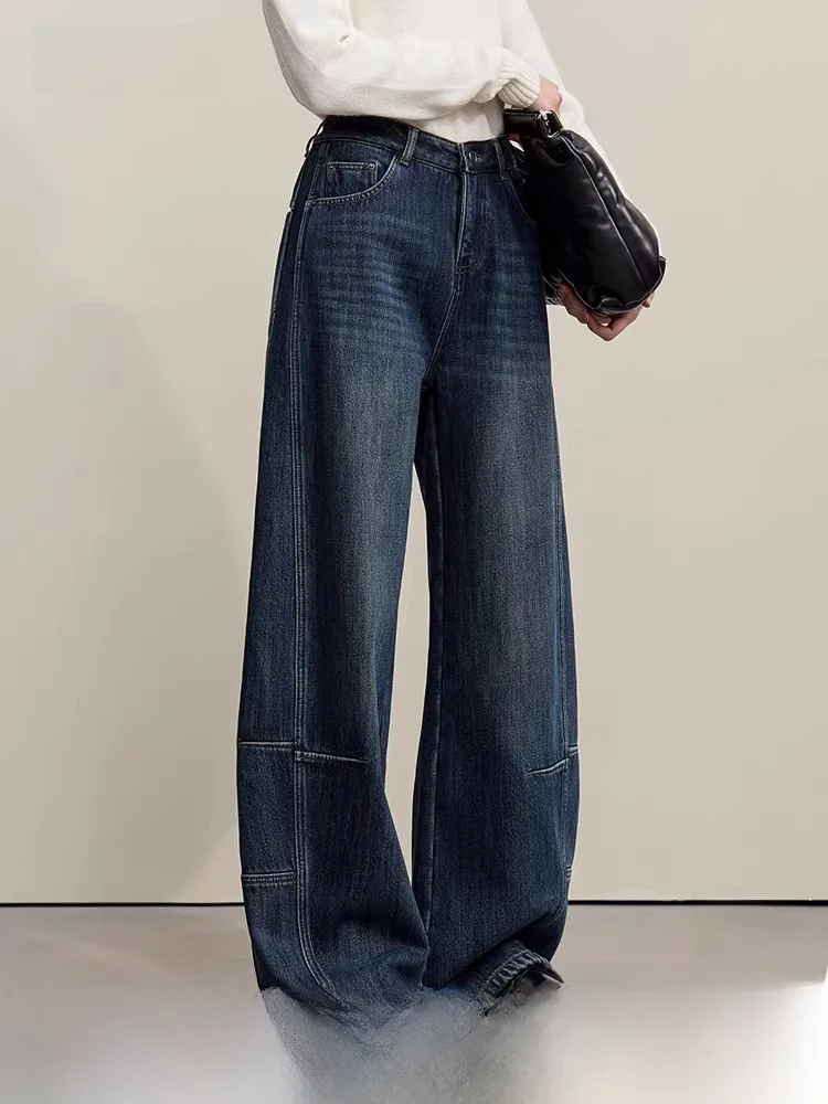 

Джинсы Thiened Fce свободного кроя с прямыми штанинами, женские, зимние, винтажные, в стиле Гонконг, из хлопка, широкие брюки, с завышенной талией